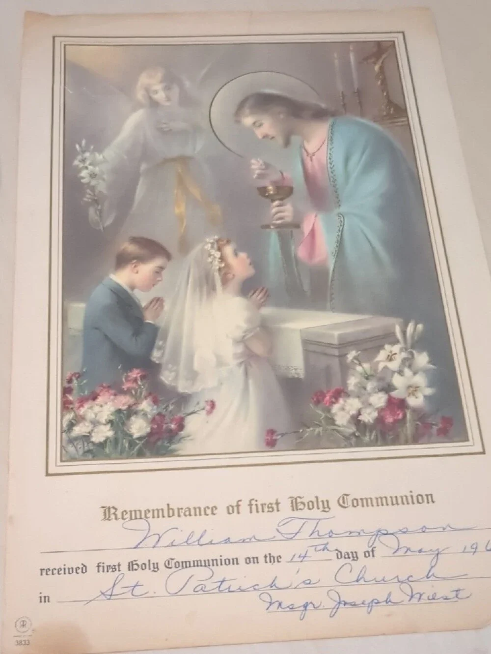Antique French Religious Medallion And Holy Communion Certificate